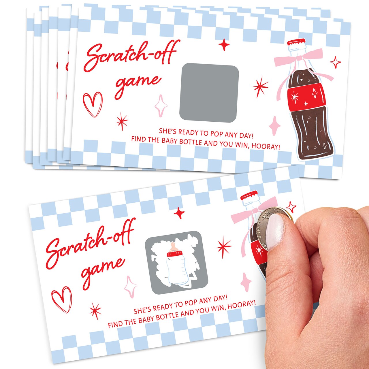 Big Dot of Happiness She's Ready to Pop Baby Shower Game Scratch Off Cards, Fun Activity for Retro 50s-Themed Soda Pop Party Game - 22 Count